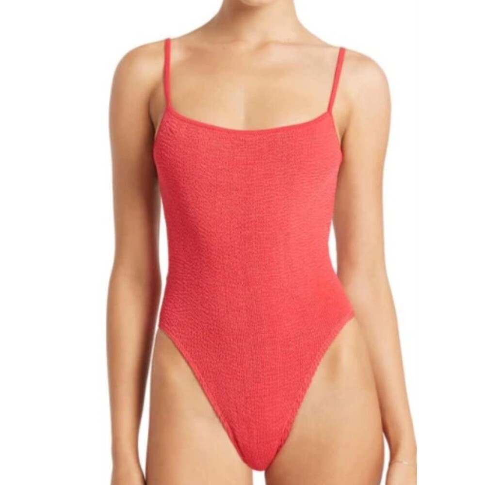 Bond-Eye Low Palace Textured Open Back One Piece Swimsuit in Guava One Size